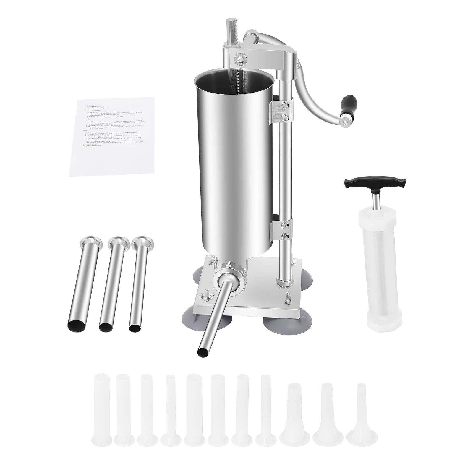 3L Stainless Steel Vertical Sausage Stuffer – Heavy Duty Manual Sausage Stuffer with 11 Filling Tubes