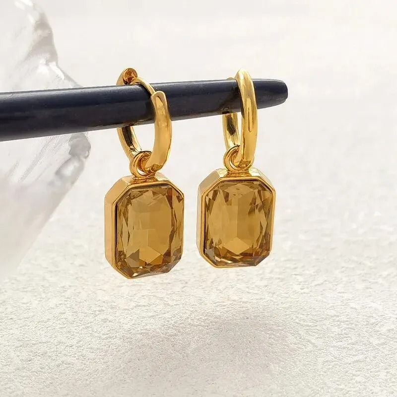 Elegant Square Crystal Stainless Steel Earrings