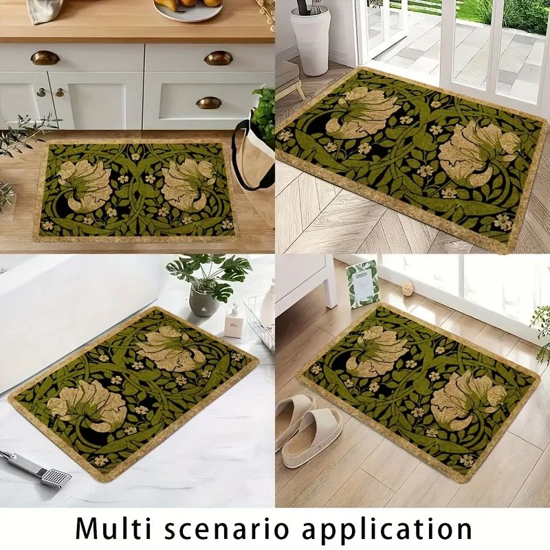 Colorful Welcome Floral Anti-Slip Doormat – Machine Washable Indoor Rug for Bedroom, Hallway & Entryway