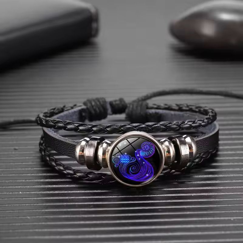 Zodiac Sign Glow Leather Bracelet Multilayer Gift