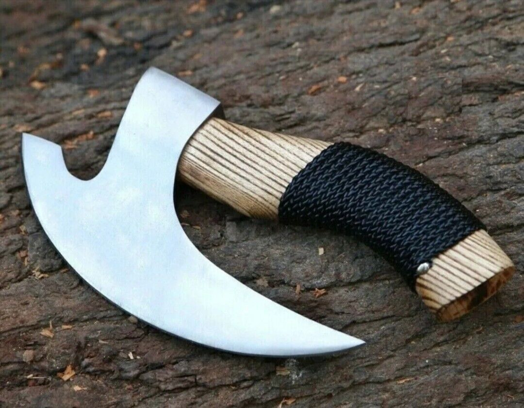 CHRISTMAS GIFT HANDMADE CARBON STEEL PIZZA CUTTER VIKING HATCHET TOMAHAWK HUNTING AXE
