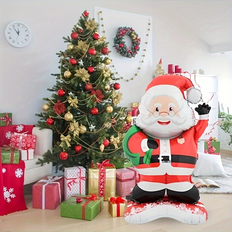 Tall Christmas Party Decor, Extra Large Santa Claus Foil Balloon Decoration, Santa in Red Suit and Green Accents