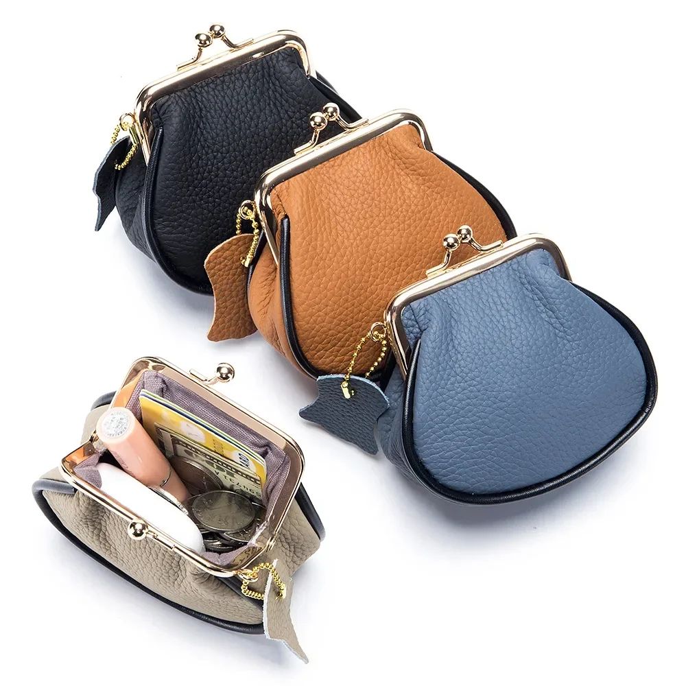 Genuine Leather Clip Wallet for Women, Small Hasp Purse with Coin Pocket and Card Slots