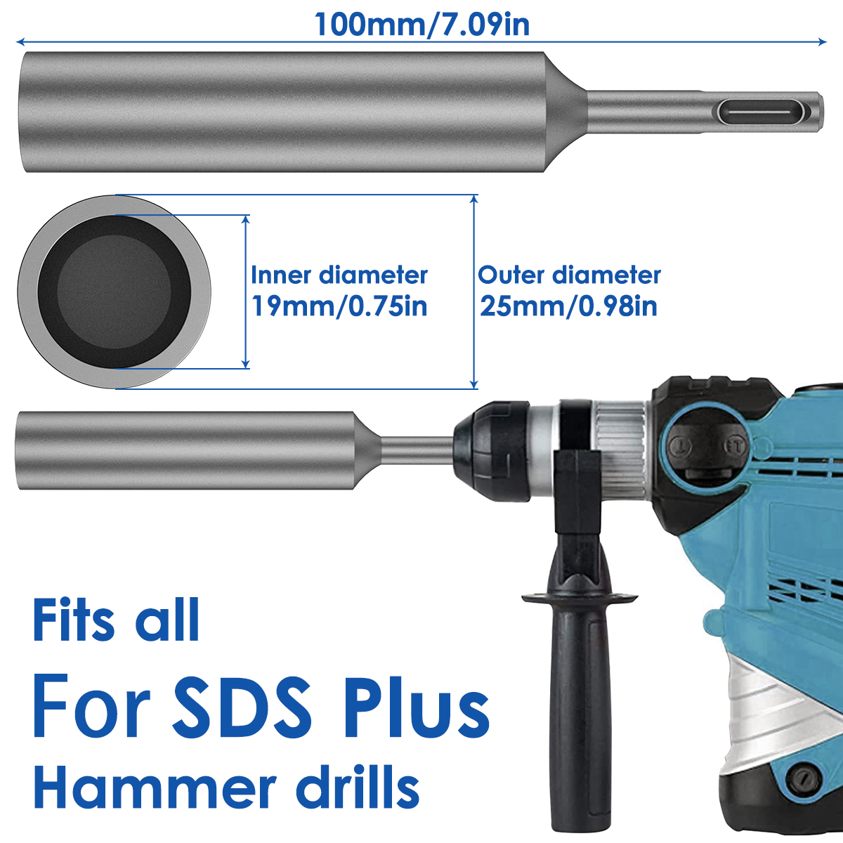 SDS Plus Ground Rod Driver , Earth Stake Grounding Rod, Hardened Steel for SDS Plus Rotary Hammer Drill Power Tool