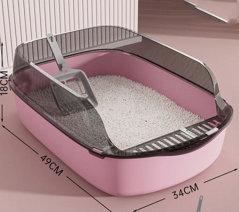 Semi Enclosed High Side Splashproof Cat Litter Box with Shield