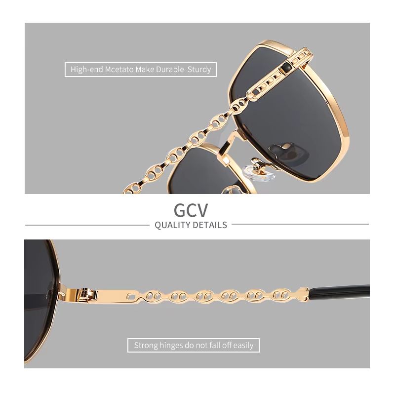 GCV Retro Women's Rectangular Metal Frame Sunglasses with Polaroid Lenses