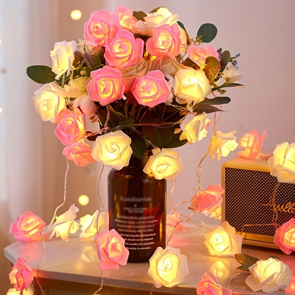 Pink Rose String Lights Decorative Fairy Lights for Romantic Room Decor