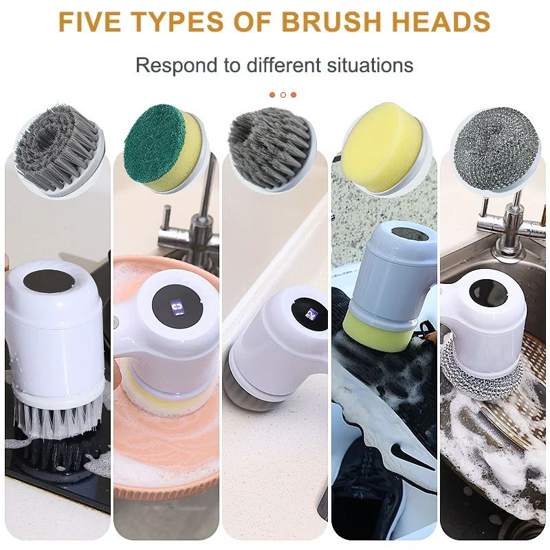 Cordless Electric Spin Scrubber with 5 Brush Heads – USB Rechargeable Rotary Cleaning Brush for Bathroom, Kitchen & Tile