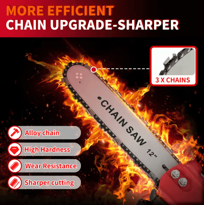 12-Inch Cordless Handheld Electric Chainsaw with 21V Brushless Motor, Dual 1.5Ah Batteries and Fast Charger