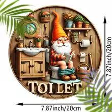 Country Farmhouse Style Wooden Toilet Sign – Charming Dwarf Design Round 8x8 Inch