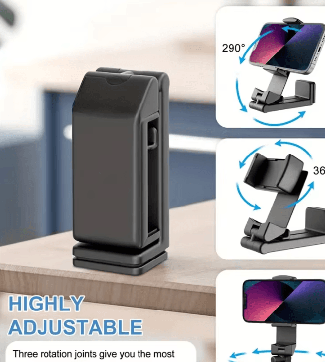 Foldable Travel Phone Holder – Adjustable Portable Airplane Phone Stand Desk Mount for Flight, Train, and Car Seats