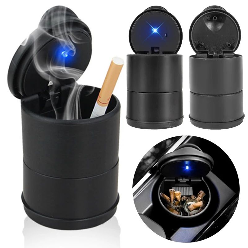 Portable LED Car Ashtray Cup Holder With Lid
