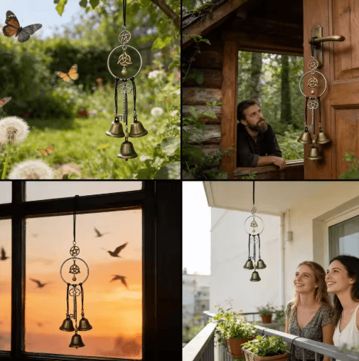 Vintage Witch Bells for Door – Decorative Wind Chime Ornament for Halloween & Fall