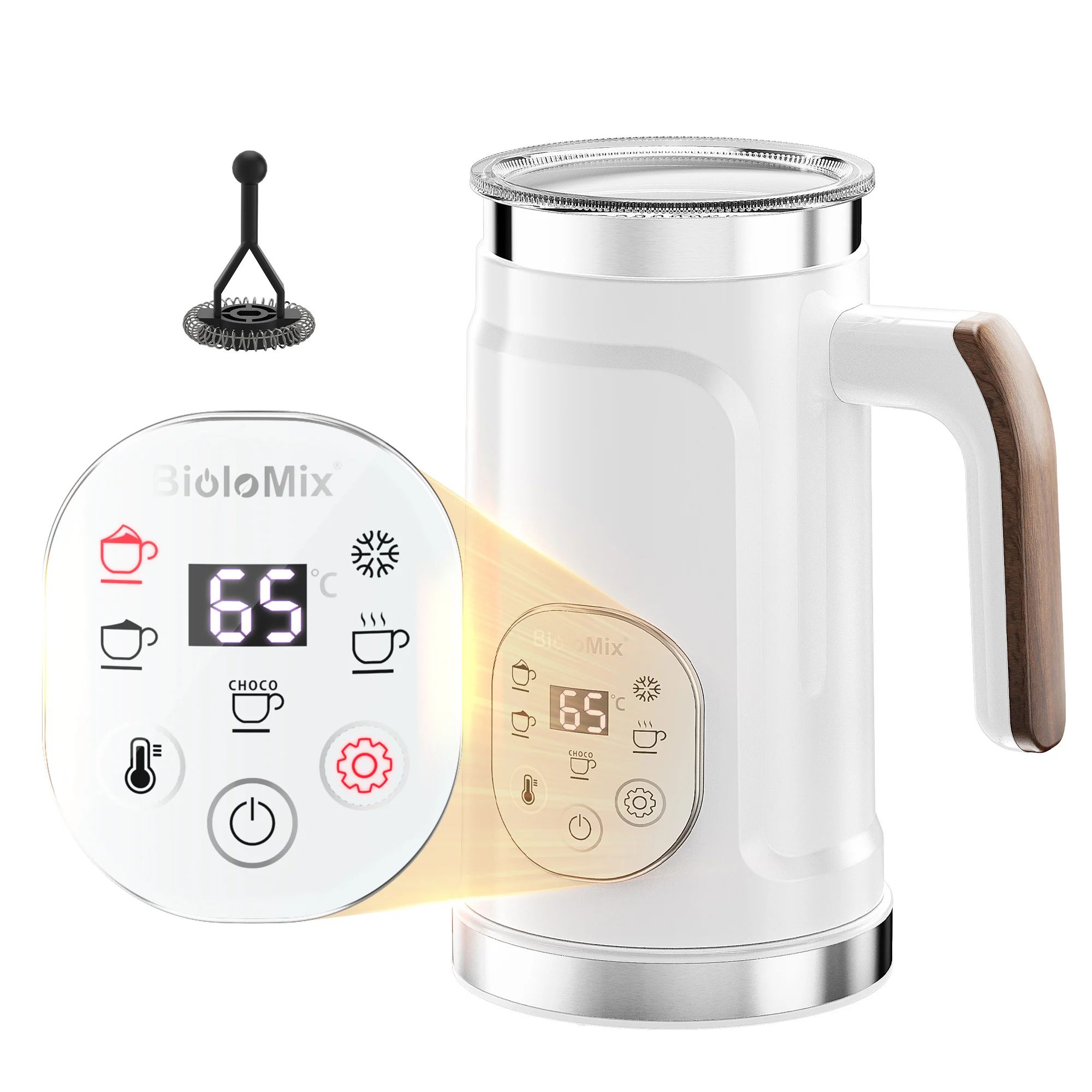 BioloMix 5-in-1 Smart Milk Frother with LED Touch Display – Hot & Cold Foam Maker & Warmer