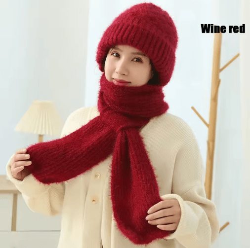 CozyWrap Winter Beanie Scarf Set – Womens Knitted Hat and Scarf Windproof Plush Beanie