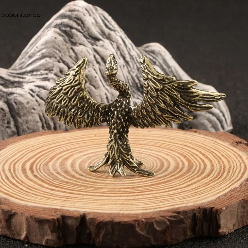 Artisan Flame Phoenix Sculpture | Solid Brass Mythical Figurine | Executive Desktop & Zen Sanctuary Decor