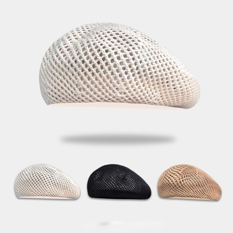 Outdoor Fashion Casual Beret Hat for Women, New Summer Solid Hollow Breathable Sun Hat, Female Boina Bonnet Cap.