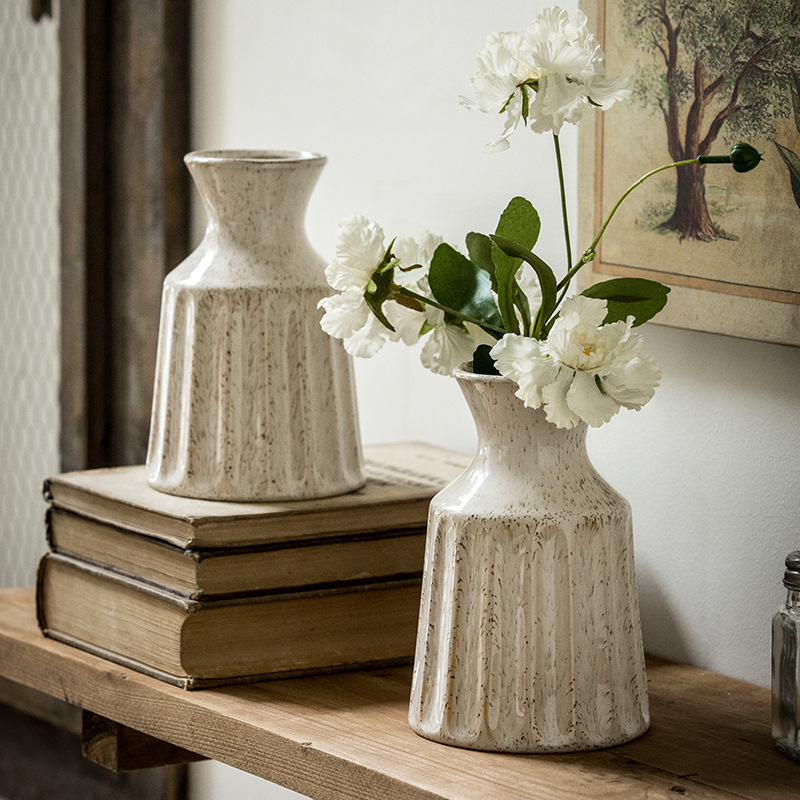 Vintage Ceramic Vase for Dried Flowers Rustic Farmhouse Living Room Decor