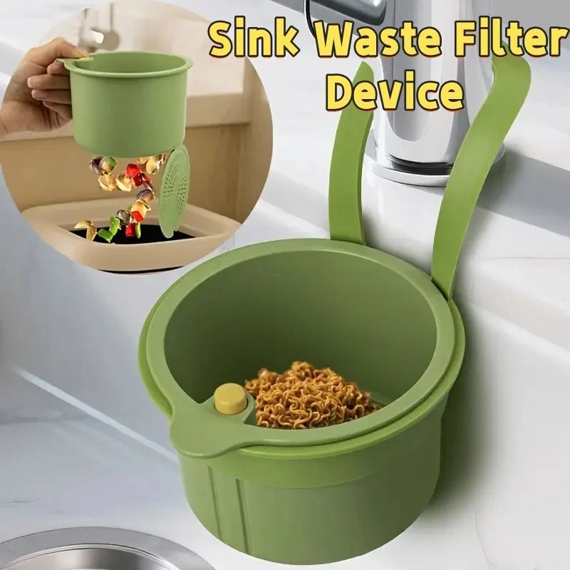 One-Touch Press Drain Basket - Removable Sink Strainer & Kitchen Storage Holder