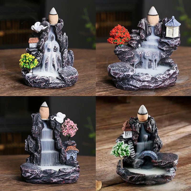 Waterfall Incense Burner Creative Resin Back Flow Censer Holder for Aromatherapy Zen Decor Indoor Home Fragrance