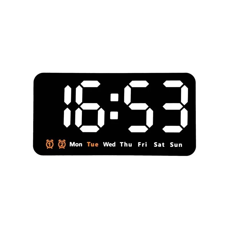 Voice Control Digital Wall Clock Large LED Display with Temperature and Dual Alarm