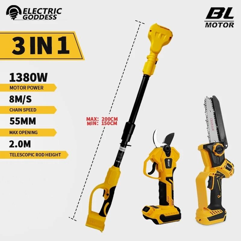 Brushless 6-Inch Electric Chainsaw & Telescoping Pole Pruner – High Branch Saw for Dewalt 20V Battery