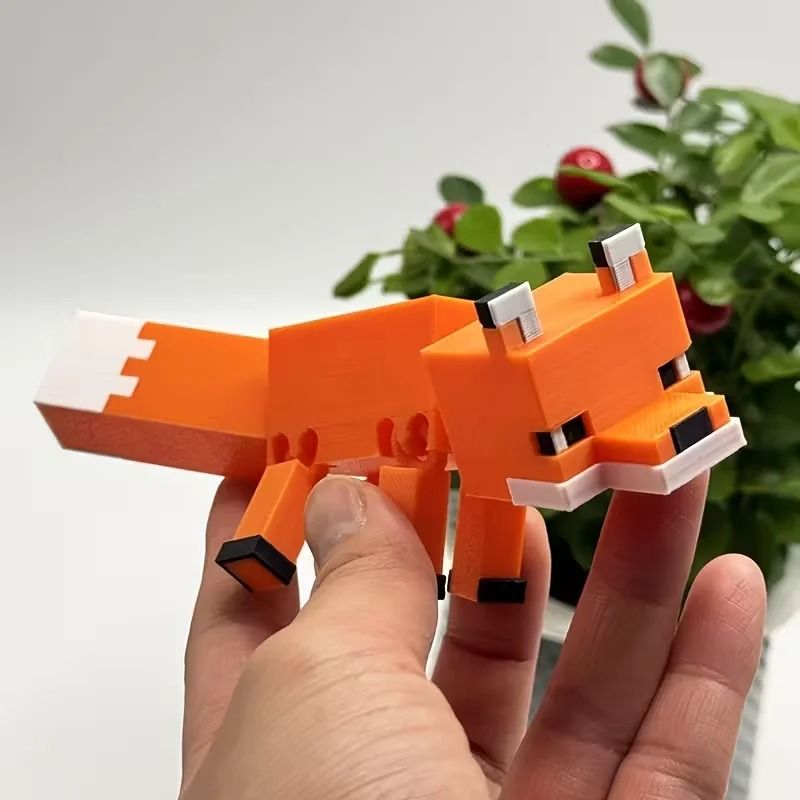 Articulated 3D Pixel Fox Figurine | High-Durability Kinetic Desktop Decor & Collectible Display