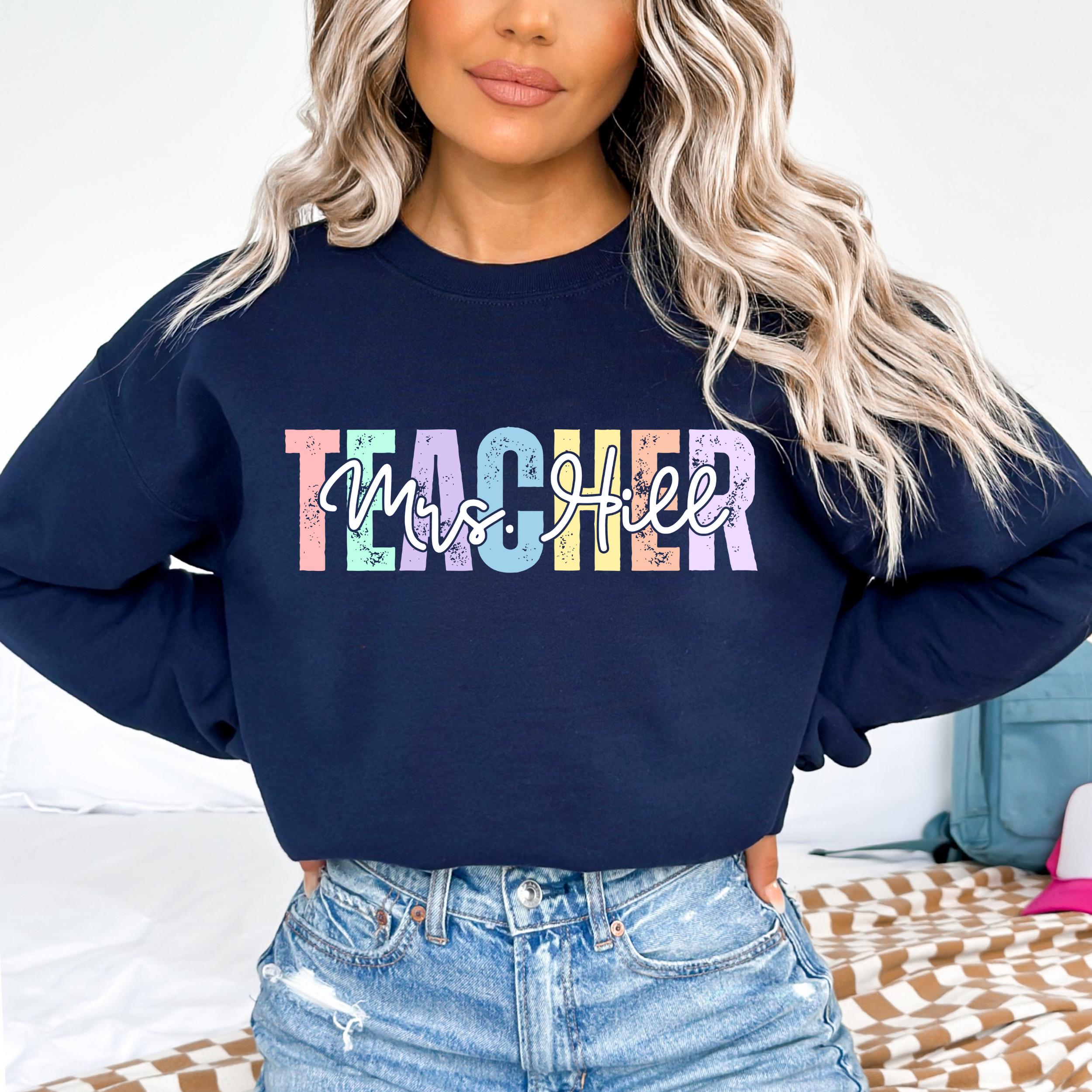 Teacher Sweatshirt Floral Graphic Crewneck Cute Teacher Pullover Cozy Classroom Outfit