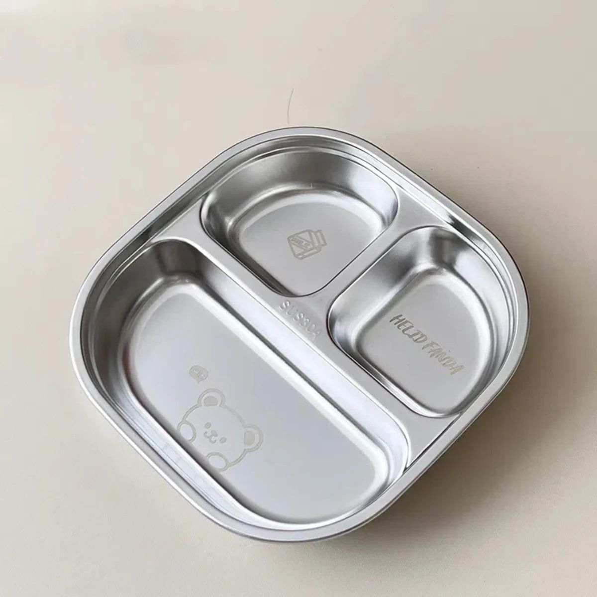 Capybara Stainless Steel Divided Plate 3 Compartment Kids Dinner Plate