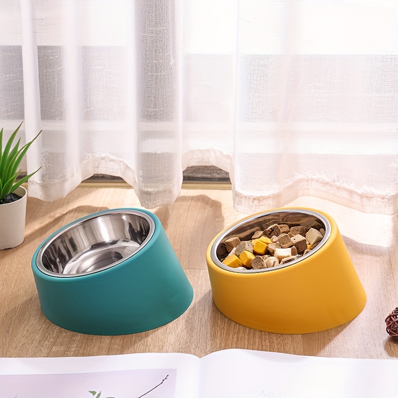 Stainless Steel Elevated Dog Bowl with Slanted Mouth and Rack Durable Detachable Pet Bowl for Food and Water Basin