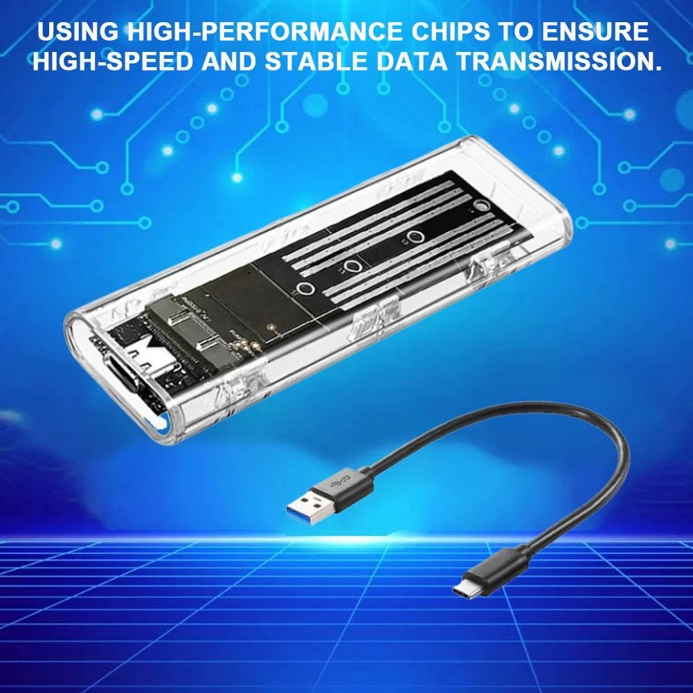 M2 SATA External SSD Enclosure USB C 10Gbps Transparent Hard Drive Case