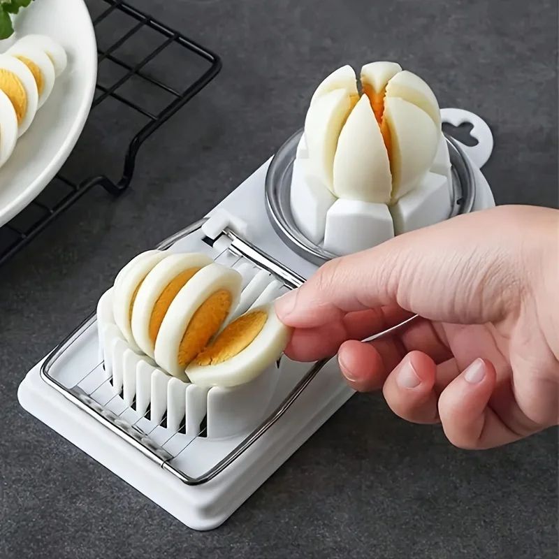 2-in-1 Egg Cutter Slicer with Stainless Steel Wire | Multifunctional Kitchen Tool for Eggs, Kiwi, Bananas & Mushrooms