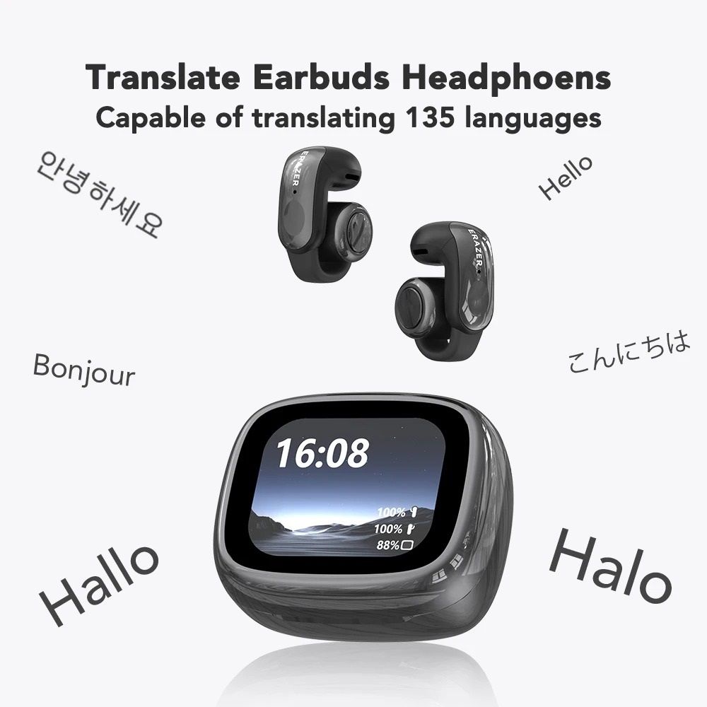 Open Ear Bluetooth Translation Earbuds with Smart Display