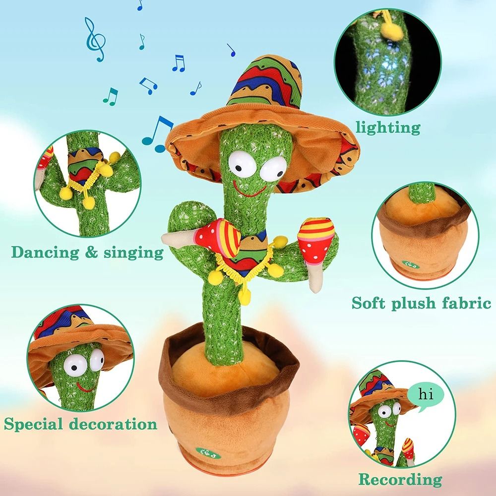Talking Dancing Cactus Toy Interactive Repeating Voice Toy With Music For Kids