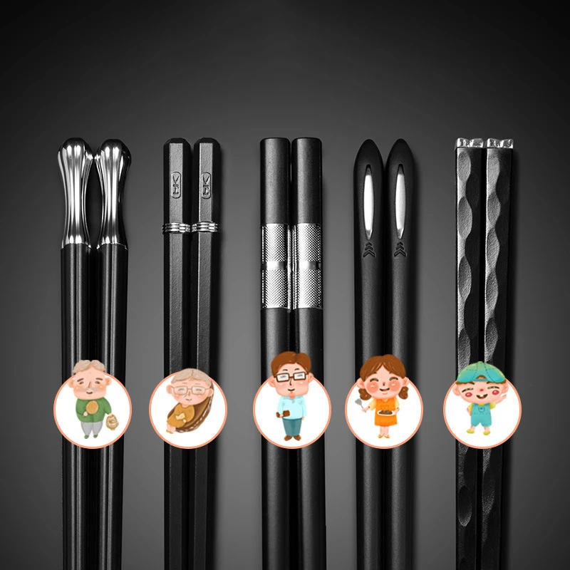 Alloy Chopsticks, Black Sushi Sticks for Food, Noodles, Kitchen Tableware