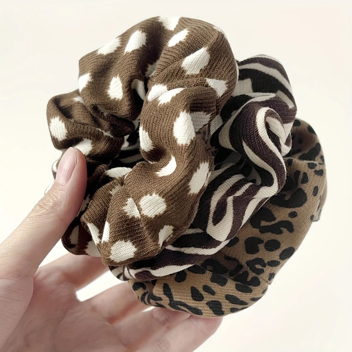 Retro Pattern Hair Scrunchies Set Leopard Cow Spot Polka Dot 5pcs
