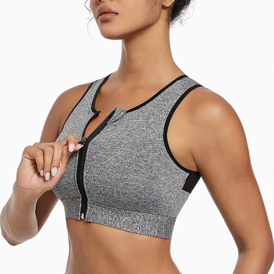 Plus Size High Impact Zip Front Sports Bra Wireless Support