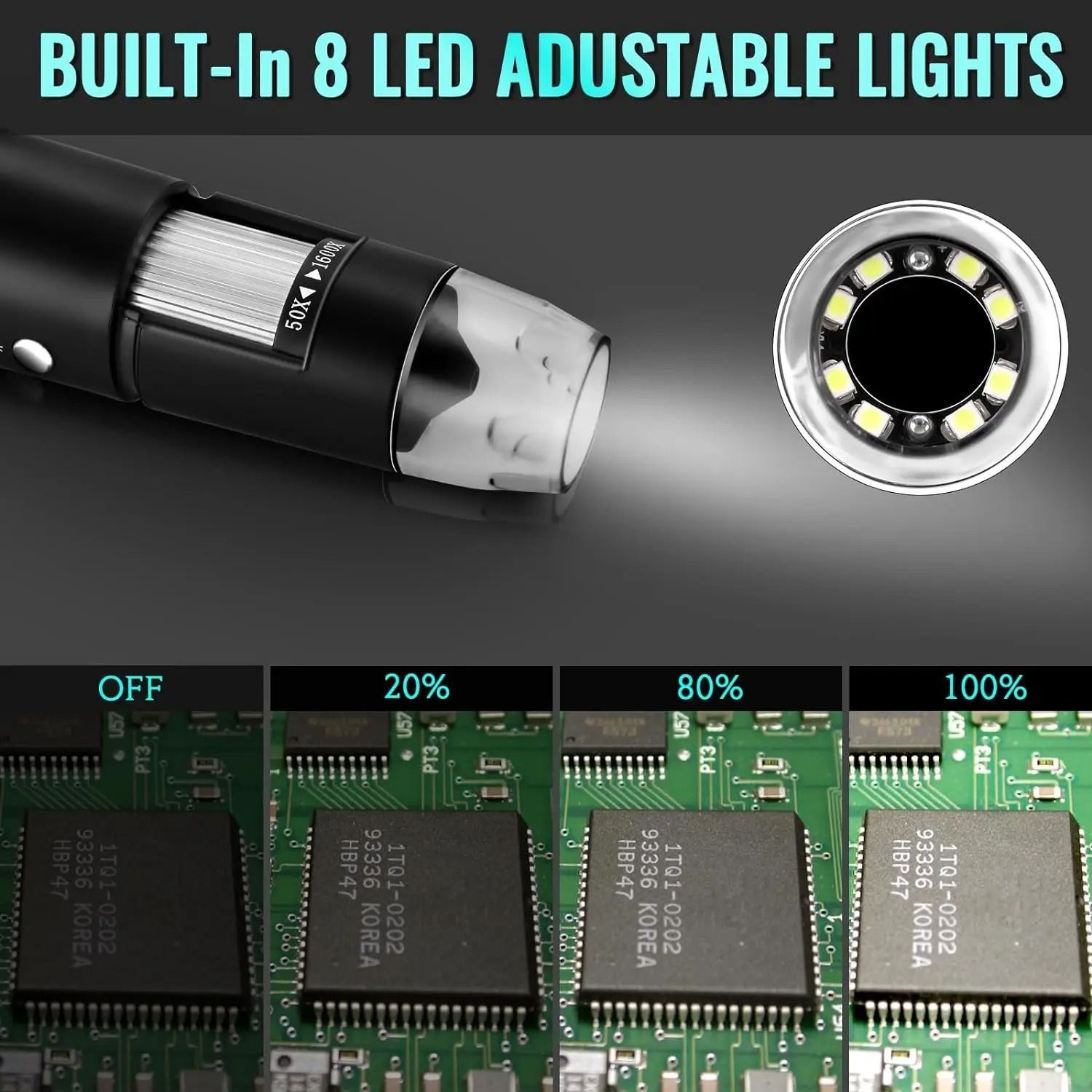 1600X USB Digital Microscope with 1080P HD Camera and Adjustable 8 LED Lights – Compatible with Android, Mac, and Window