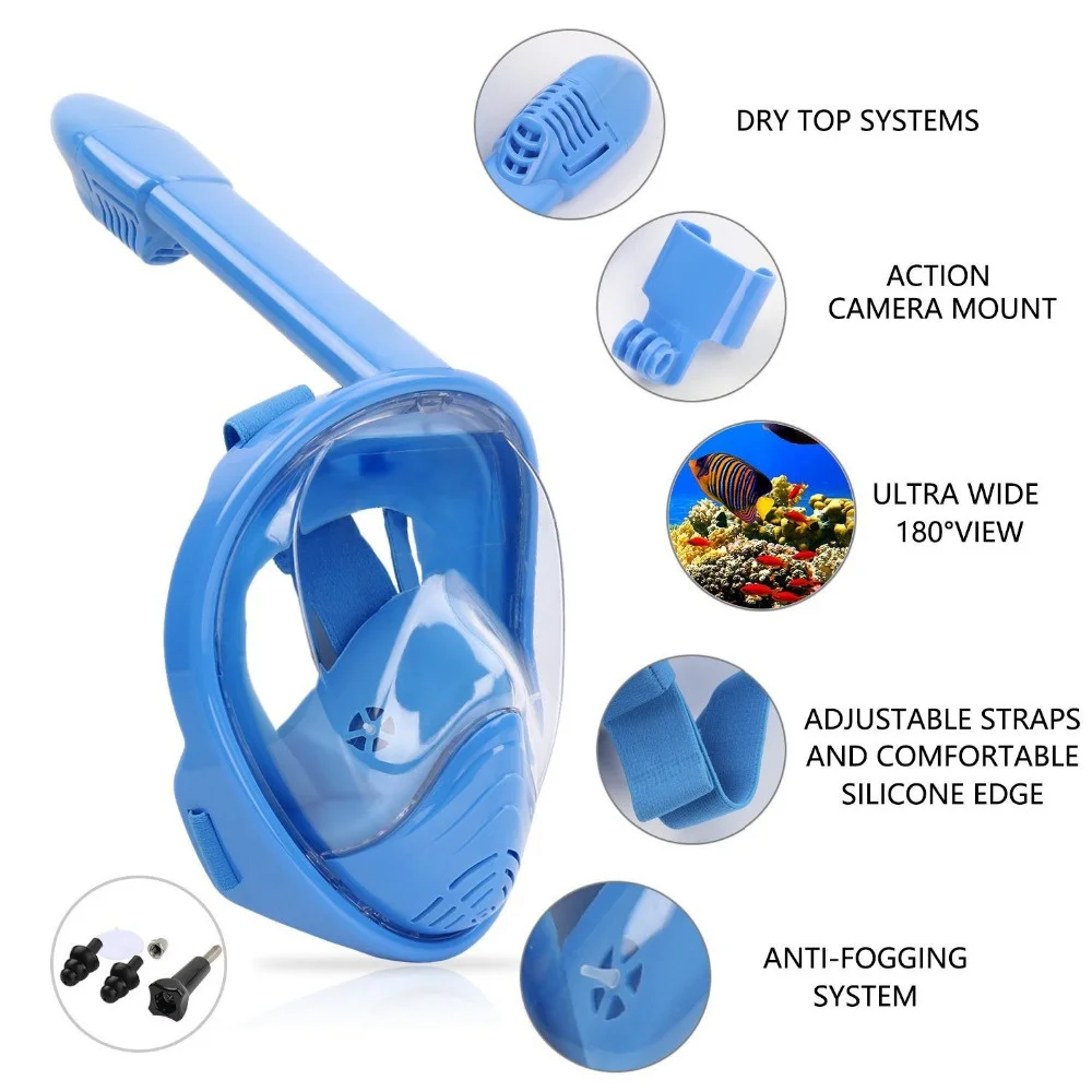 Kids Full Face Snorkel Mask Anti Fog Swimming Diving Mask Set with Dry Top System