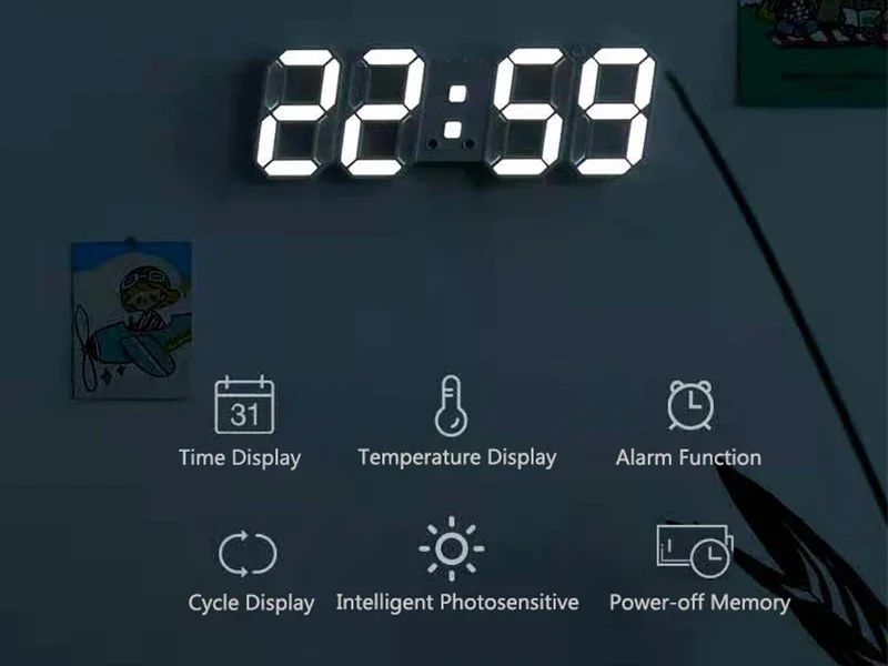 3D LED Digital Wall Clock with Night Glow