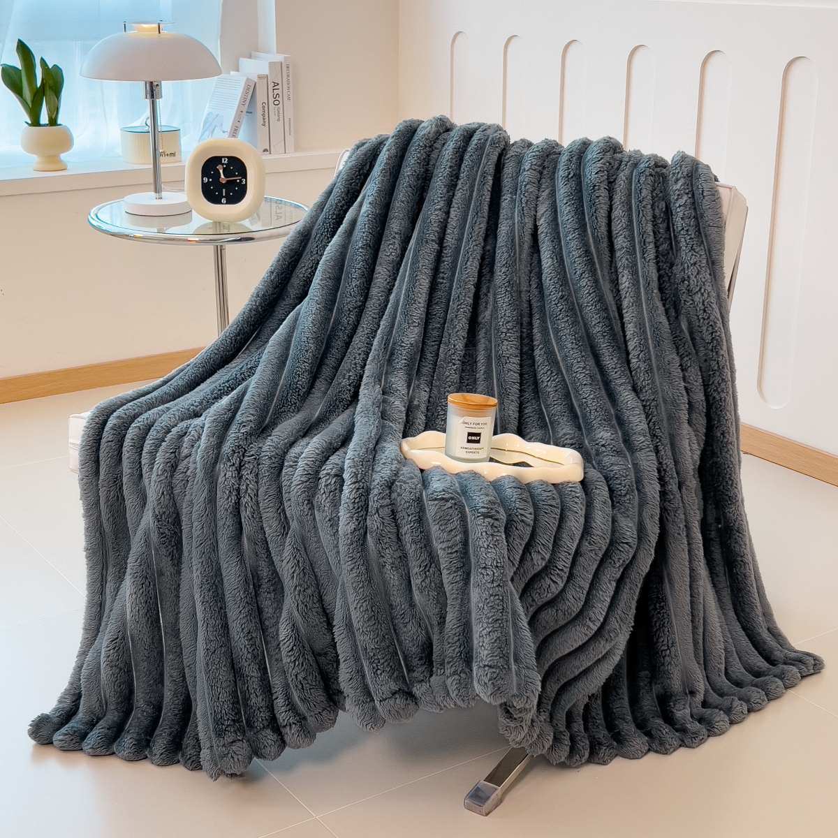 Solid Color Thickened Striped Blanket Multifunctional Bed, Nap, and Pet Blanket