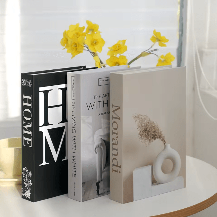 Modern White Faux Book Decor Set – Minimalist Simulation Books for Stylish Interiors