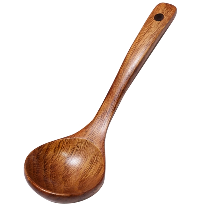 Long Handle Wooden Soup Spoon Ladle Teaspoon for Cooking and Serving Rice, Soups, and Desserts
