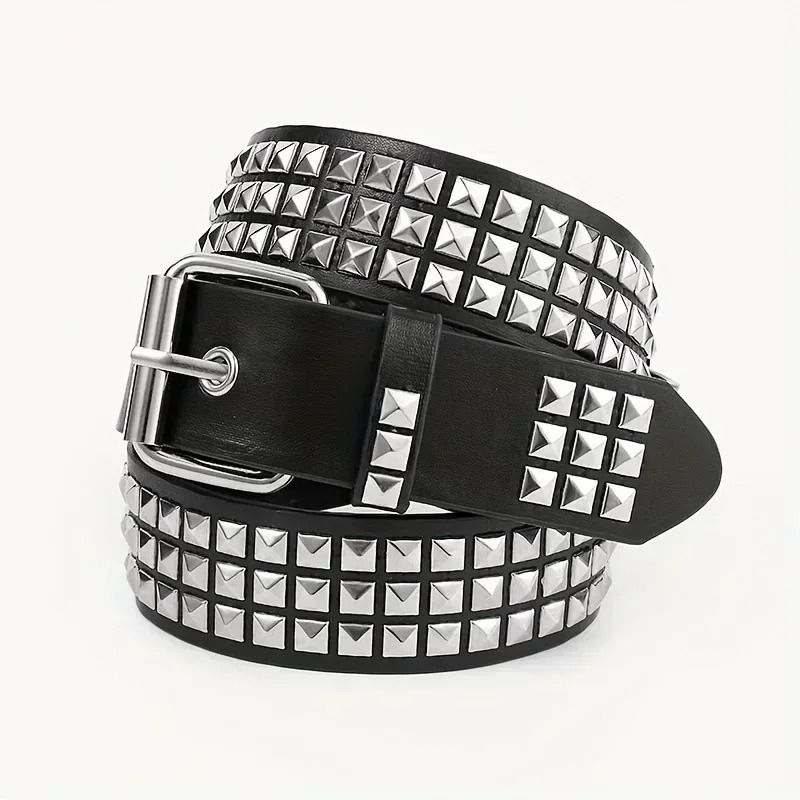 Studded Belt with Metal Pyramid Rivets for Men Women