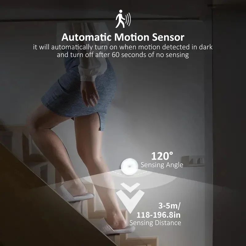 Motion Sensor LED Night Light USB Rechargeable – Wireless Closet & Cabinet Light for Kitchen, Stairs, Wardrobe & Hallway