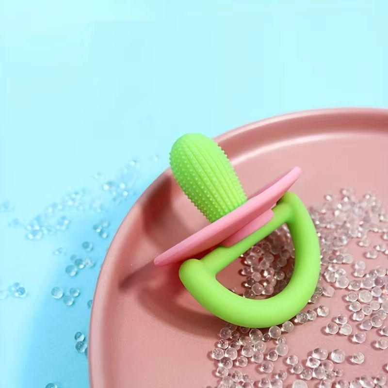 Soft Silicone Pacifier-Style Baby Teether Ring with Massage Dot