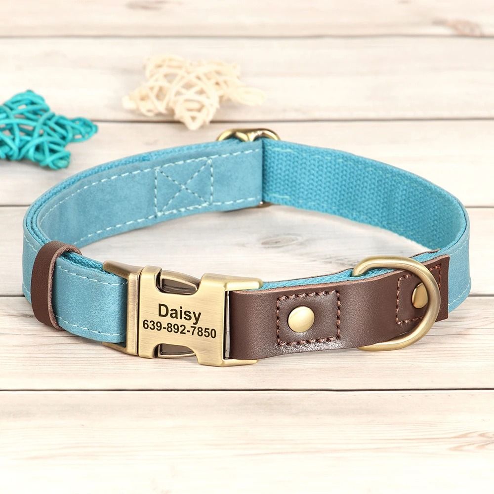 Custom Engraved PU Leather Dog Collar Adjustable ID Buckle