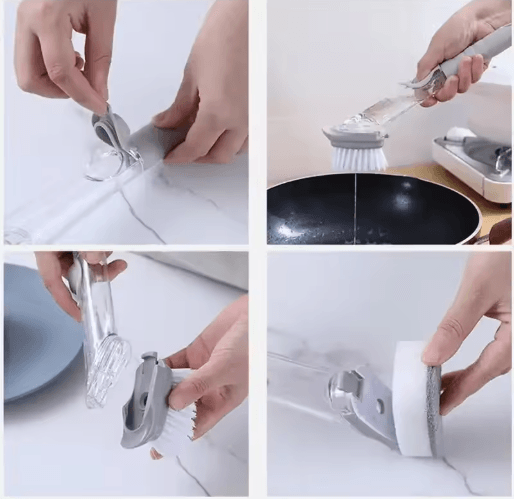 No Scratch Dishwand Set Soap Dispensing Dishwashing Brush Sponge Cleaner