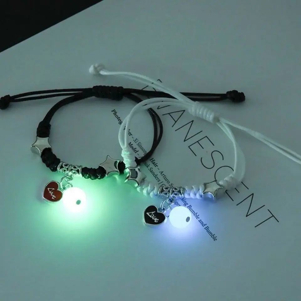 Luminous Moon Star Couple Bracelets: 2PC/Set Adjustable Rope, Matching Love Gifts & Fashion Jewelry