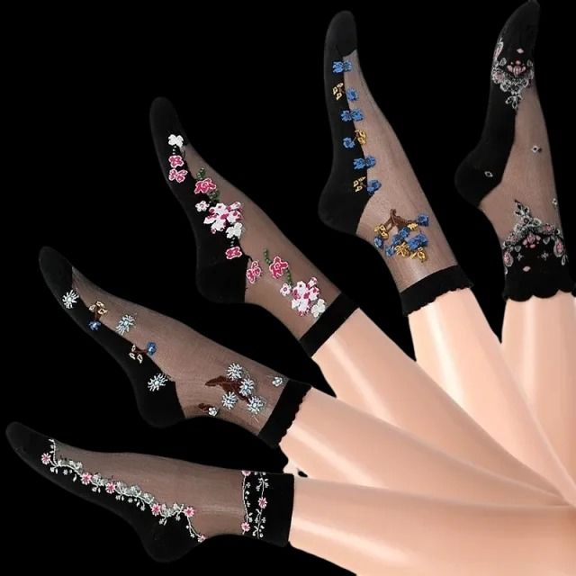 5 Pairs Ice Silk Socks Women Spring Summer Mid Tube Breathable Anti Slip Crystal Thin